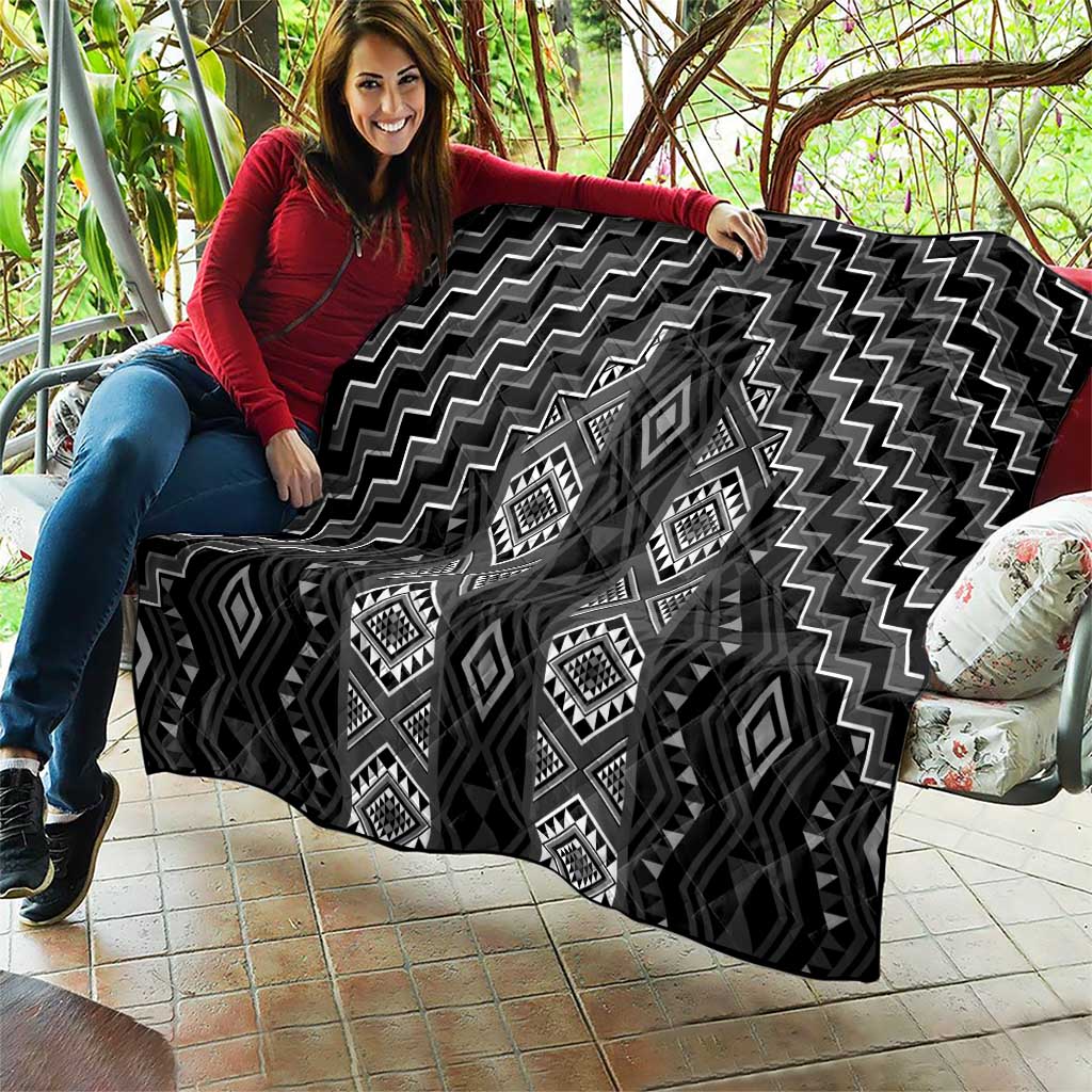 New Zealand Aotearoa Quilt Black Poutama With Taniko Pattern LT05 - Polynesian Pride