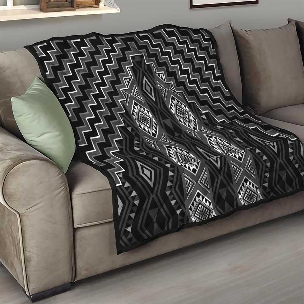 New Zealand Aotearoa Quilt Black Poutama With Taniko Pattern LT05 - Polynesian Pride