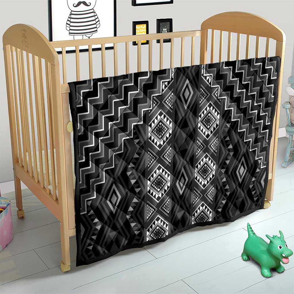 New Zealand Aotearoa Quilt Black Poutama With Taniko Pattern LT05 - Polynesian Pride
