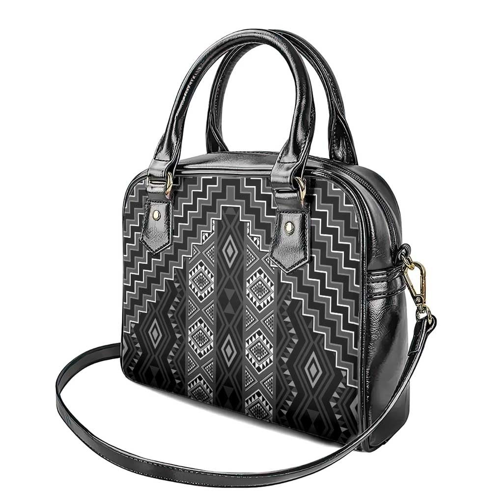 New Zealand Aotearoa Shoulder Handbag Black Poutama With Taniko Pattern LT05