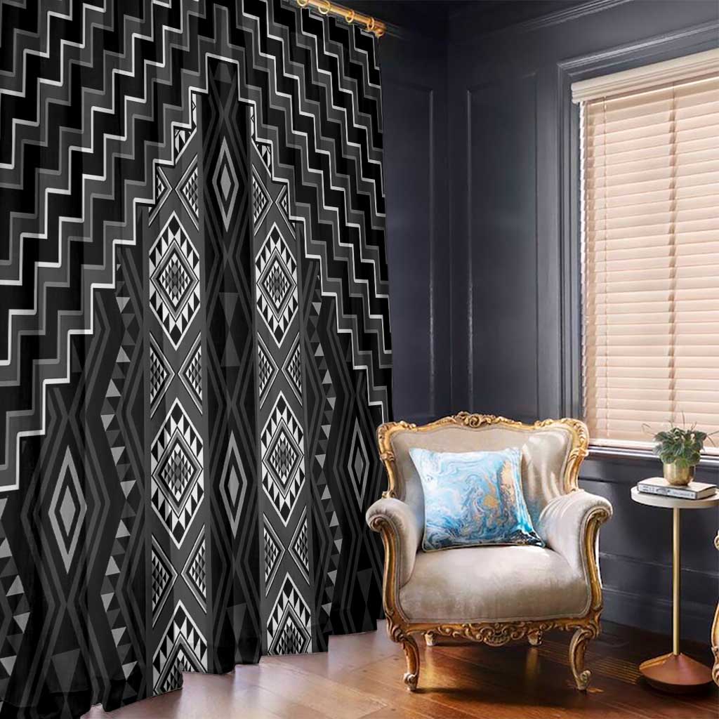 New Zealand Aotearoa Window Curtain Black Poutama With Taniko Pattern LT05