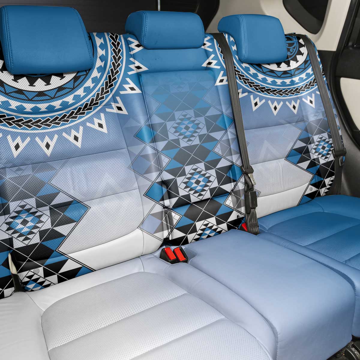 New Zealand Back Car Seat Cover Poutama Mix Blue Taniko Inspired Art LT05