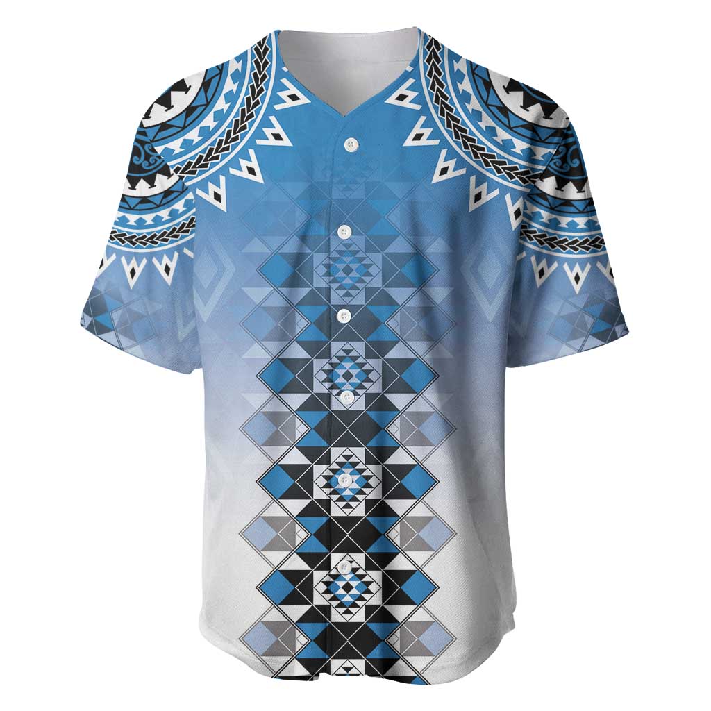 New Zealand Baseball Jersey Poutama Mix Blue Taniko Inspired Art LT05 Blue - Polynesian Pride