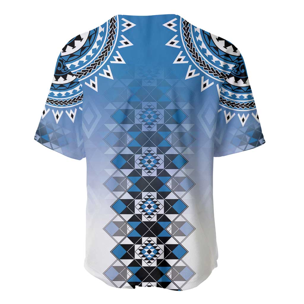 New Zealand Baseball Jersey Poutama Mix Blue Taniko Inspired Art LT05 - Polynesian Pride