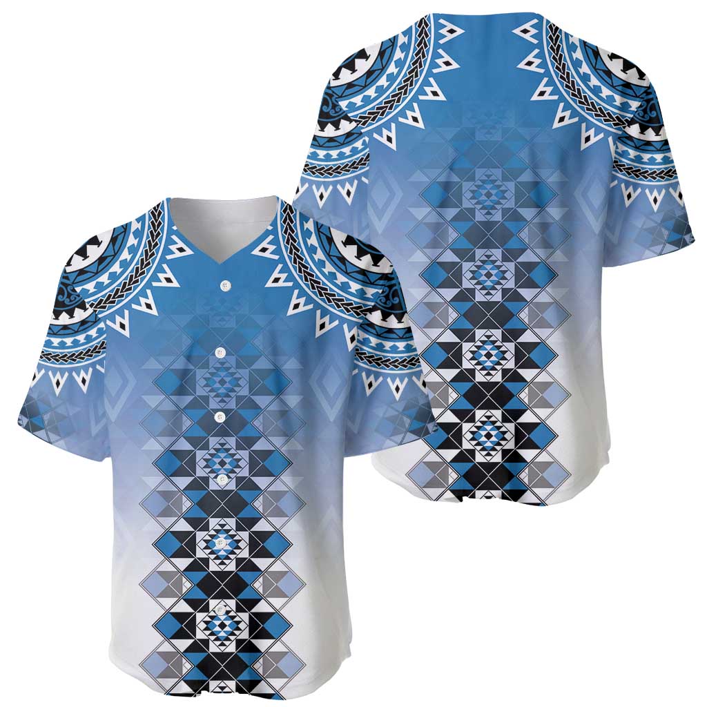 New Zealand Baseball Jersey Poutama Mix Blue Taniko Inspired Art LT05 - Polynesian Pride