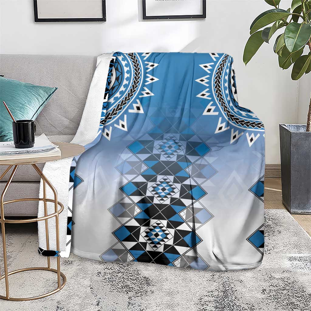 New Zealand Blanket Poutama Mix Blue Taniko Inspired Art LT05