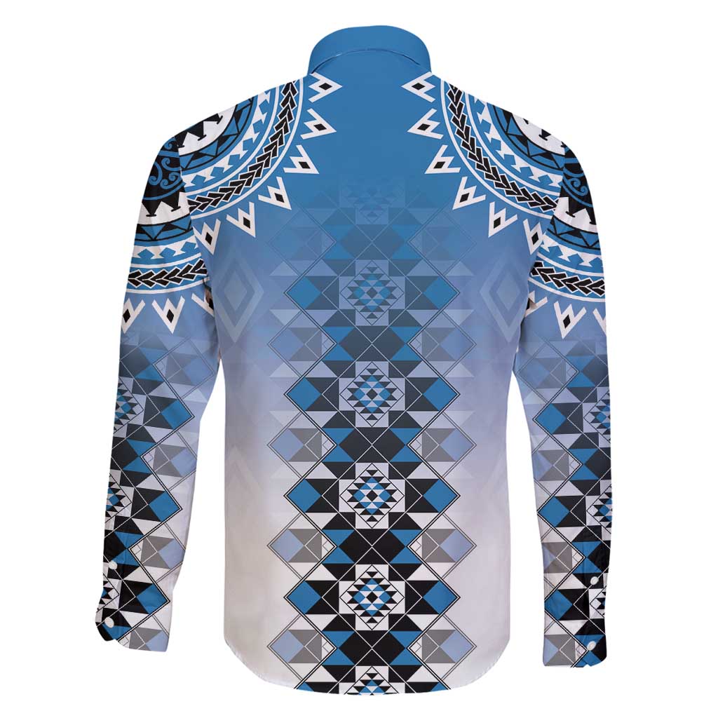 New Zealand Family Matching Off Shoulder Maxi Dress and Hawaiian Shirt Poutama Mix Blue Taniko Inspired Art LT05 - Polynesian Pride
