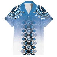 New Zealand Family Matching Off Shoulder Short Dress and Hawaiian Shirt Poutama Mix Blue Taniko Inspired Art LT05 Dad's Shirt - Short Sleeve Blue - Polynesian Pride