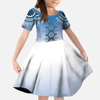 New Zealand Family Matching Short Sleeve Bodycon Dress and Hawaiian Shirt Poutama Mix Blue Taniko Inspired Art LT05 Daughter's Dress Blue - Polynesian Pride