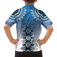 New Zealand Family Matching Summer Maxi Dress and Hawaiian Shirt Poutama Mix Blue Taniko Inspired Art LT05 - Polynesian Pride
