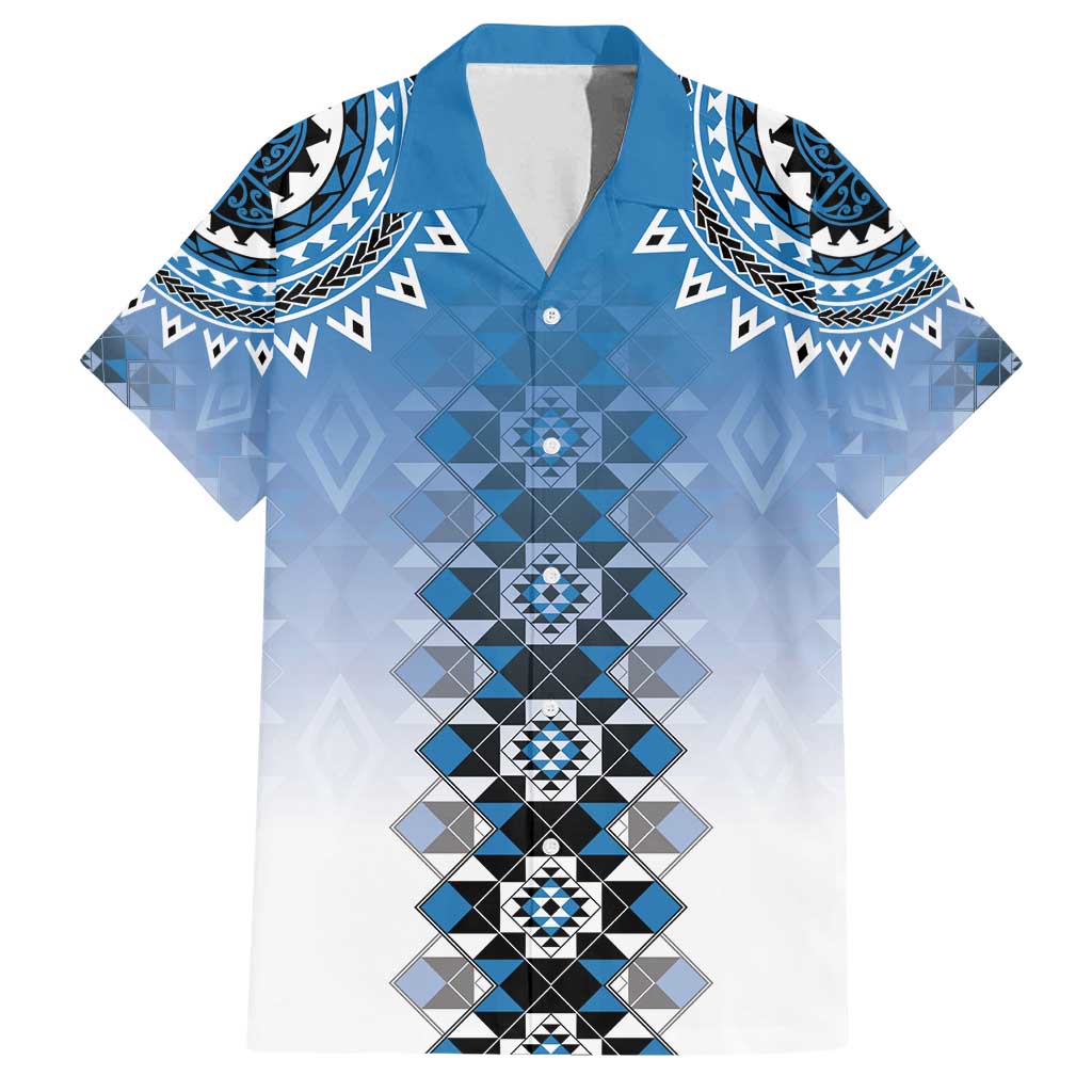 New Zealand Family Matching Summer Maxi Dress and Hawaiian Shirt Poutama Mix Blue Taniko Inspired Art LT05 Dad's Shirt - Short Sleeve Blue - Polynesian Pride