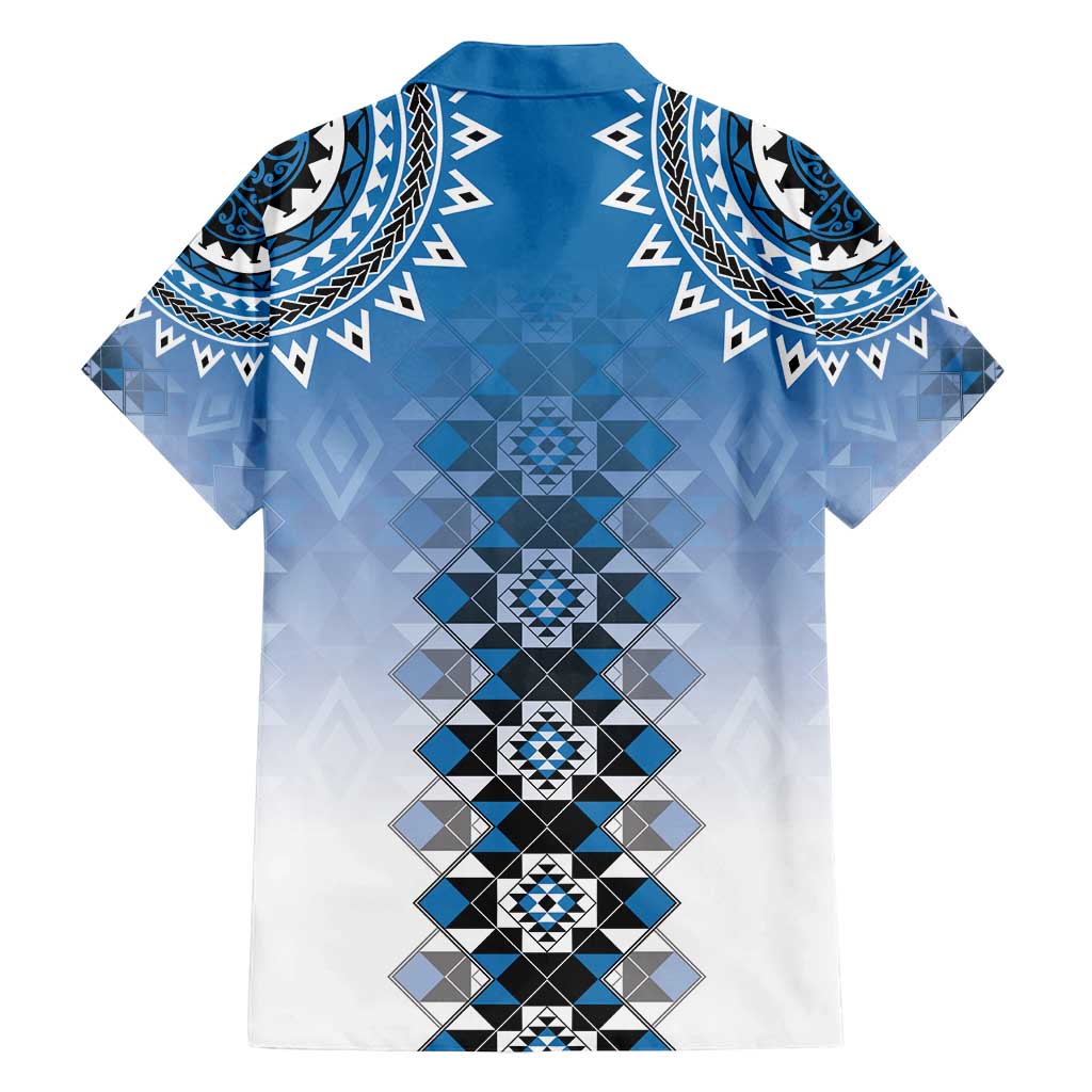 New Zealand Family Matching Tank Maxi Dress and Hawaiian Shirt Poutama Mix Blue Taniko Inspired Art LT05 - Polynesian Pride