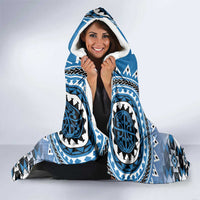 New Zealand Hooded Blanket Poutama Mix Blue Taniko Inspired Art LT05