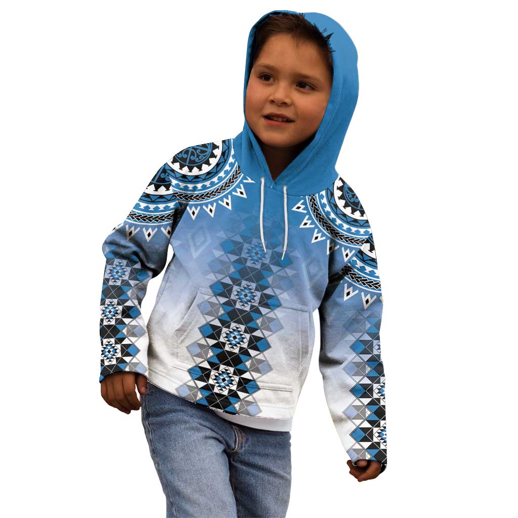 New Zealand Kid Hoodie Poutama Mix Blue Taniko Inspired Art LT05