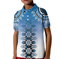 New Zealand Kid Polo Shirt Poutama Mix Blue Taniko Inspired Art LT05 Kid Blue - Polynesian Pride