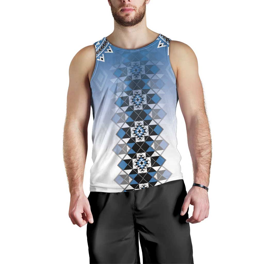 New Zealand Men Tank Top Poutama Mix Blue Taniko Inspired Art LT05