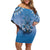 New Zealand Off Shoulder Short Dress Poutama Mix Blue Taniko Inspired Art LT05
