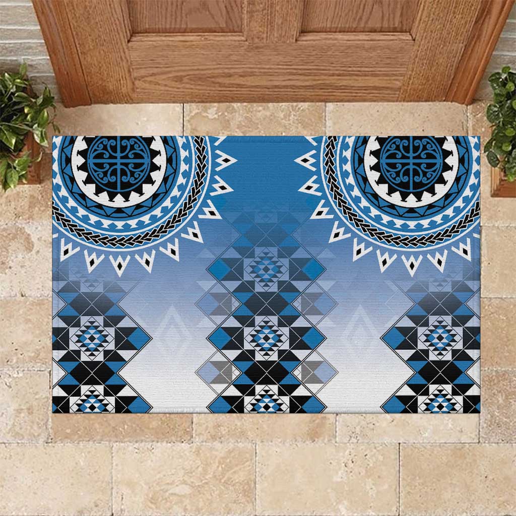 New Zealand Rubber Doormat Poutama Mix Blue Taniko Inspired Art LT05 Blue - Polynesian Pride