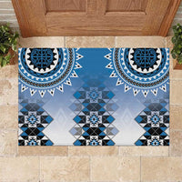 New Zealand Rubber Doormat Poutama Mix Blue Taniko Inspired Art LT05 Blue - Polynesian Pride