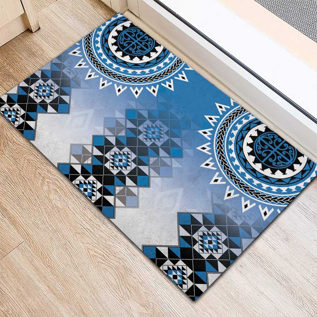 New Zealand Rubber Doormat Poutama Mix Blue Taniko Inspired Art LT05 - Polynesian Pride
