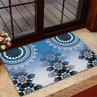 New Zealand Rubber Doormat Poutama Mix Blue Taniko Inspired Art LT05 - Polynesian Pride