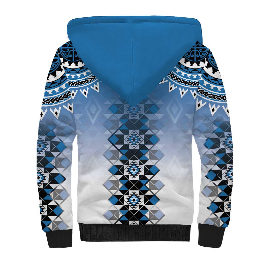 New Zealand Sherpa Hoodie Poutama Mix Blue Taniko Inspired Art LT05