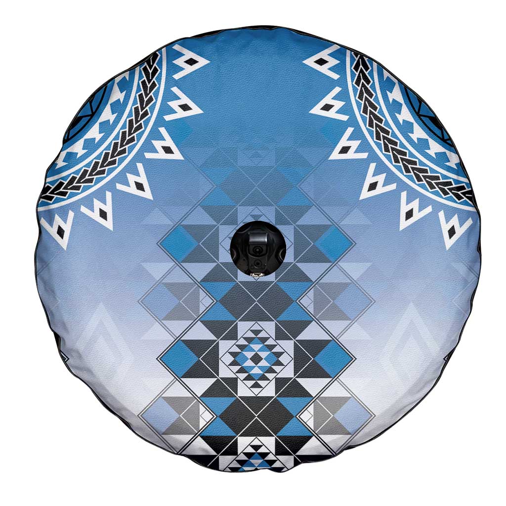 New Zealand Spare Tire Cover Poutama Mix Blue Taniko Inspired Art LT05