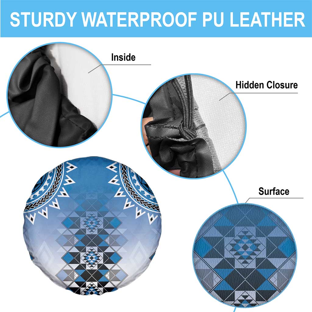 New Zealand Spare Tire Cover Poutama Mix Blue Taniko Inspired Art LT05