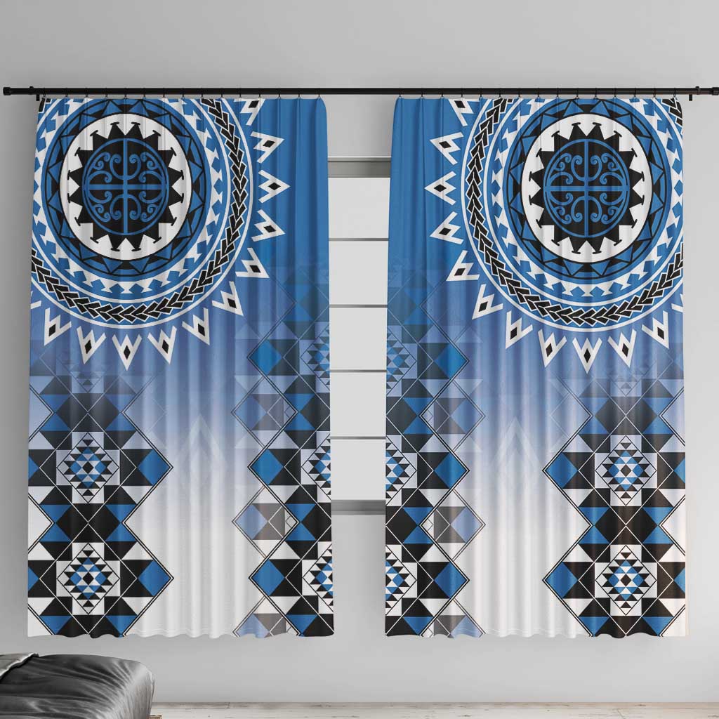 New Zealand Window Curtain Poutama Mix Blue Taniko Inspired Art LT05