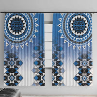 New Zealand Window Curtain Poutama Mix Blue Taniko Inspired Art LT05