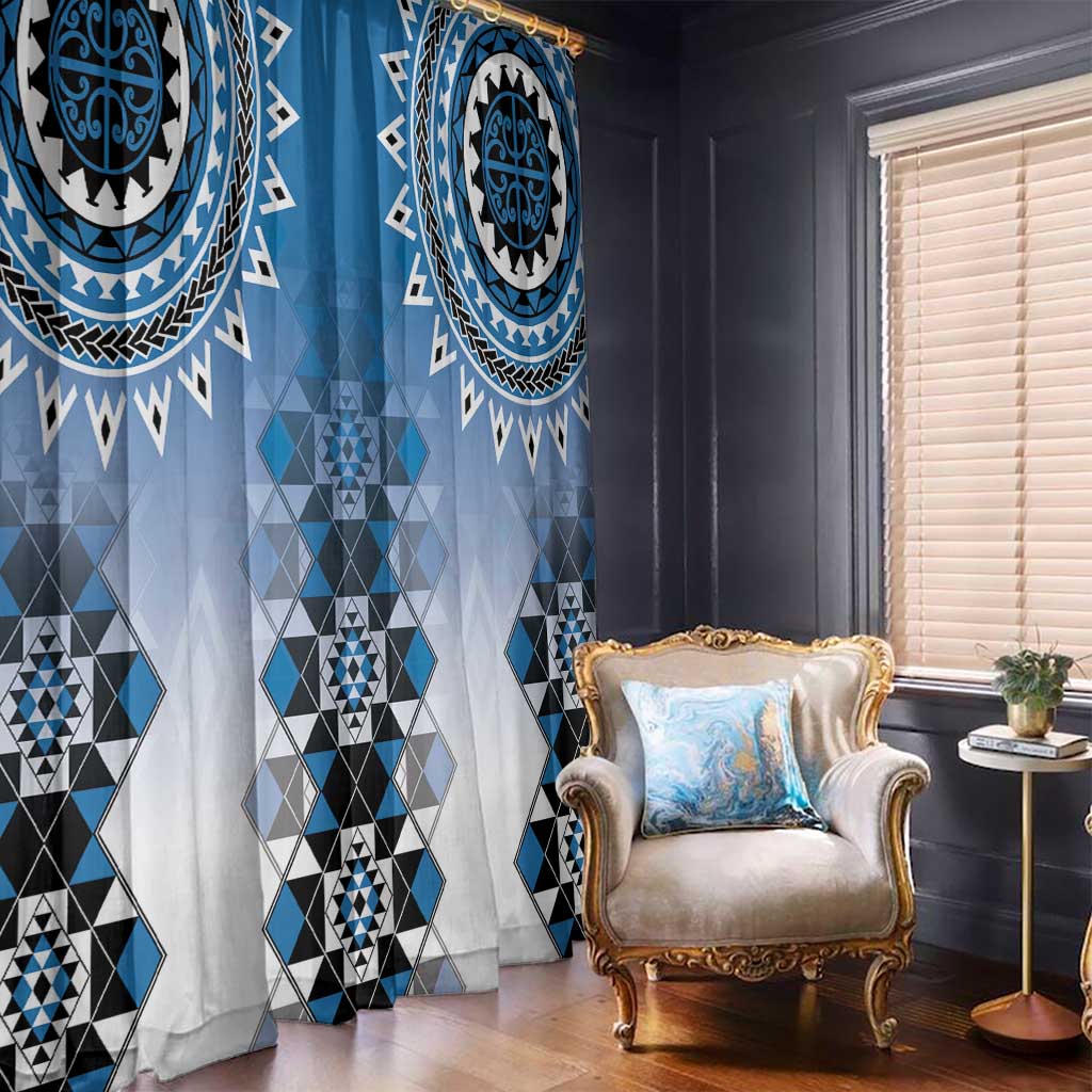New Zealand Window Curtain Poutama Mix Blue Taniko Inspired Art LT05