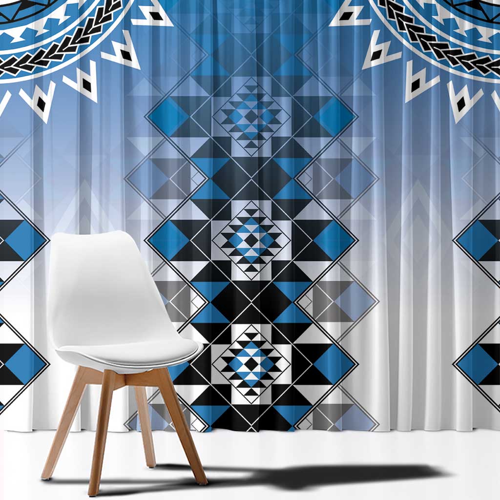New Zealand Window Curtain Poutama Mix Blue Taniko Inspired Art LT05