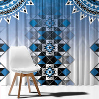 New Zealand Window Curtain Poutama Mix Blue Taniko Inspired Art LT05