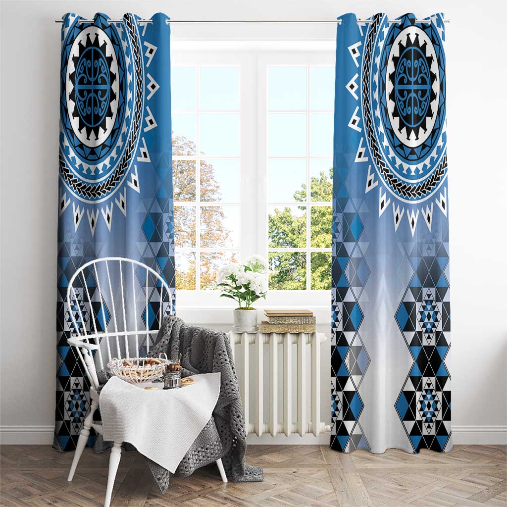 New Zealand Window Curtain Poutama Mix Blue Taniko Inspired Art LT05