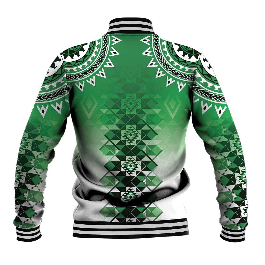 New Zealand Baseball Jacket Poutama Mix Green Taniko Inspired Art LT05