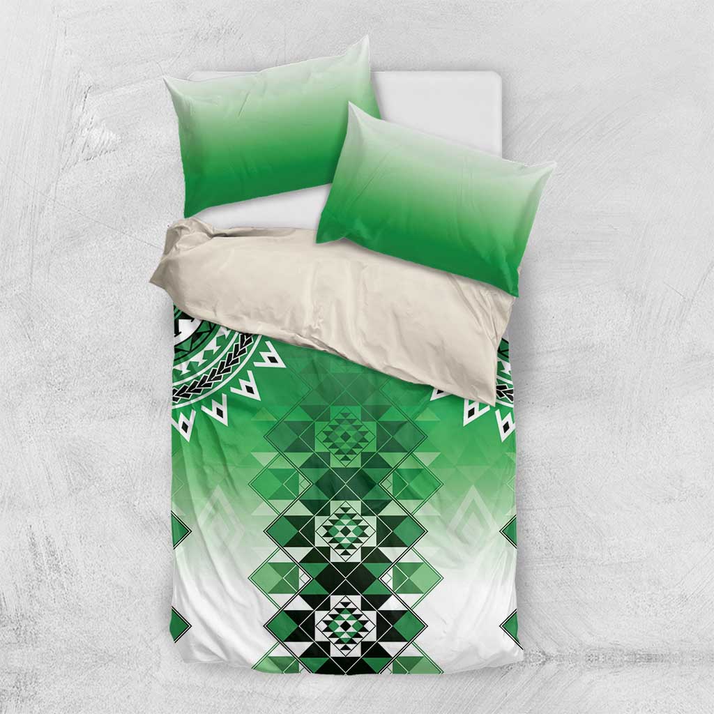 New Zealand Bedding Set Poutama Mix Green Taniko Inspired Art LT05