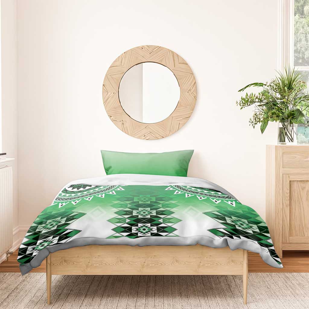 New Zealand Bedding Set Poutama Mix Green Taniko Inspired Art LT05