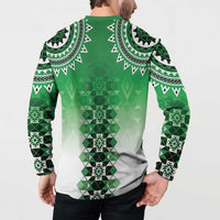 New Zealand Button Sweatshirt Poutama Mix Green Taniko Inspired Art LT05