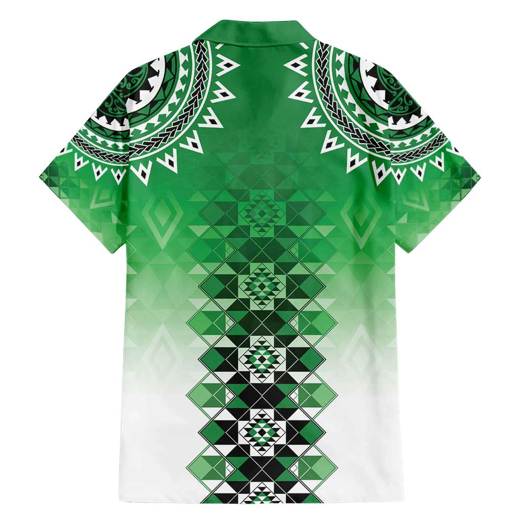 New Zealand Family Matching Long Sleeve Bodycon Dress and Hawaiian Shirt Poutama Mix Green Taniko Inspired Art LT05 - Polynesian Pride
