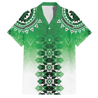 New Zealand Family Matching Off Shoulder Maxi Dress and Hawaiian Shirt Poutama Mix Green Taniko Inspired Art LT05 Dad's Shirt - Short Sleeve Green - Polynesian Pride