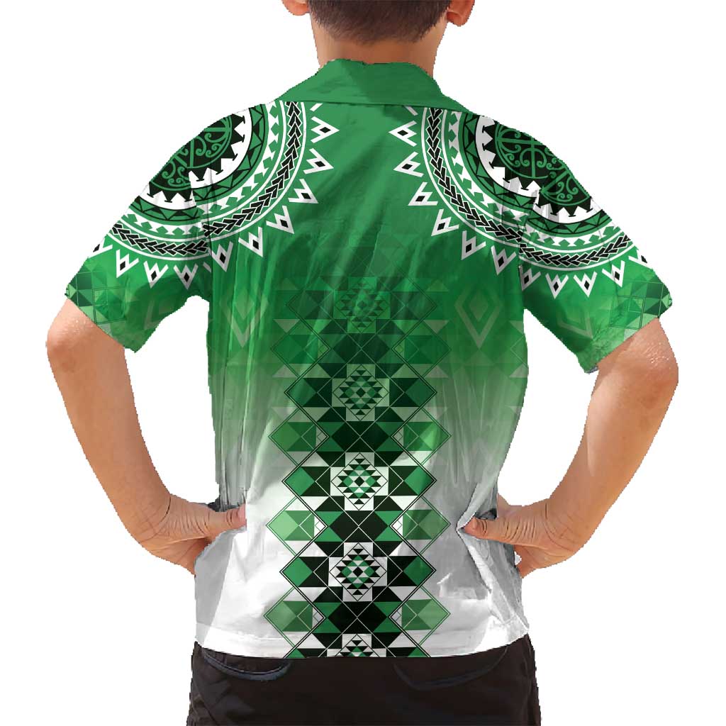 New Zealand Family Matching Summer Maxi Dress and Hawaiian Shirt Poutama Mix Green Taniko Inspired Art LT05 - Polynesian Pride