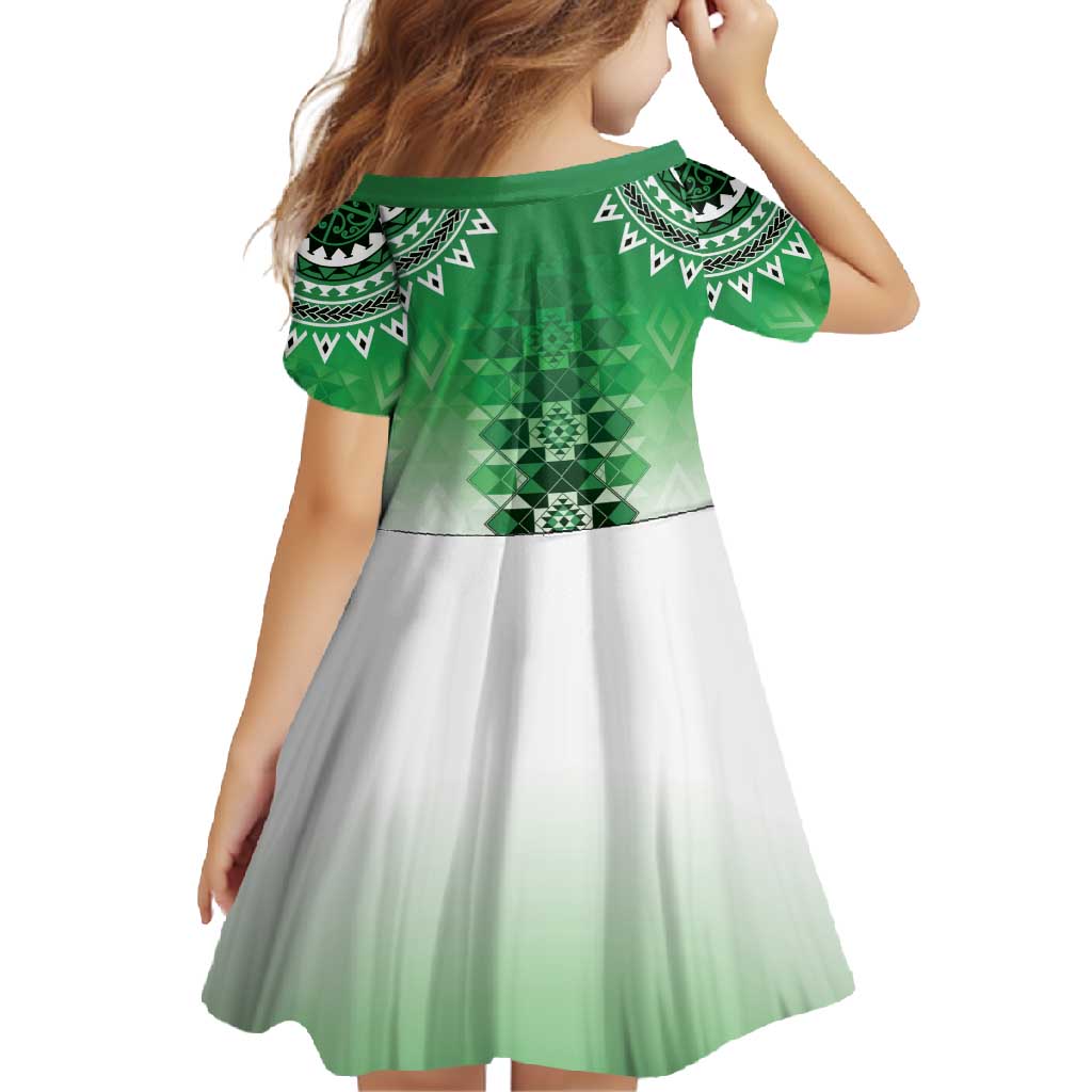 New Zealand Family Matching Summer Maxi Dress and Hawaiian Shirt Poutama Mix Green Taniko Inspired Art LT05 - Polynesian Pride