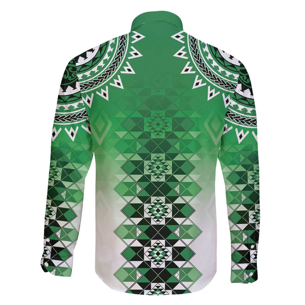 New Zealand Family Matching Summer Maxi Dress and Hawaiian Shirt Poutama Mix Green Taniko Inspired Art LT05 - Polynesian Pride
