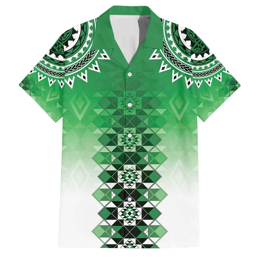 New Zealand Family Matching Tank Maxi Dress and Hawaiian Shirt Poutama Mix Green Taniko Inspired Art LT05 Dad's Shirt - Short Sleeve Green - Polynesian Pride