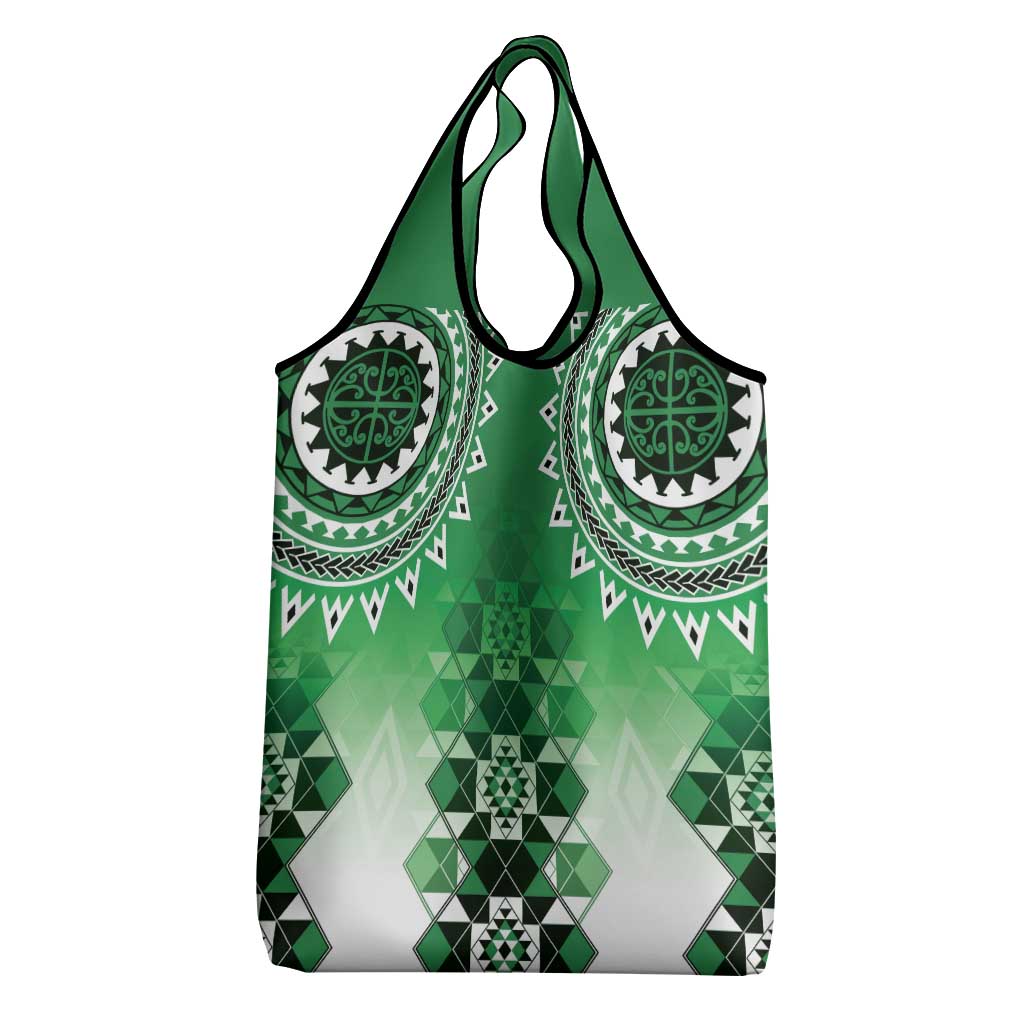 New Zealand Grocery Bag Poutama Mix Green Taniko Inspired Art