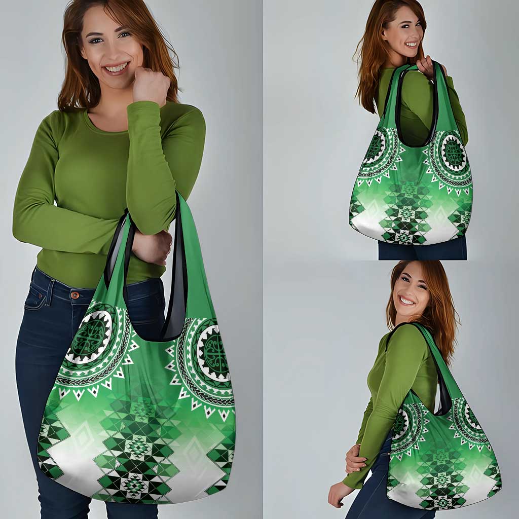 New Zealand Grocery Bag Poutama Mix Green Taniko Inspired Art