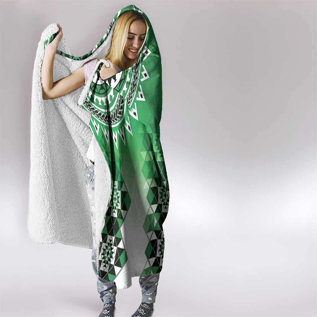 New Zealand Hooded Blanket Poutama Mix Green Taniko Inspired Art LT05