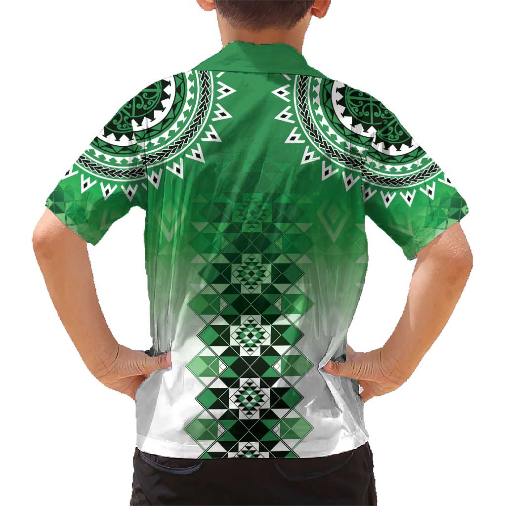 New Zealand Kid Hawaiian Shirt Poutama Mix Green Taniko Inspired Art LT05 - Polynesian Pride