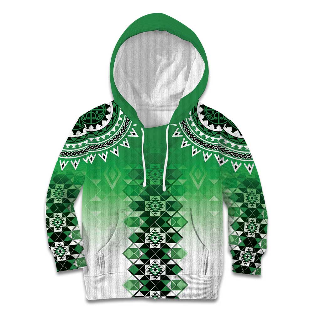 New Zealand Kid Hoodie Poutama Mix Green Taniko Inspired Art LT05