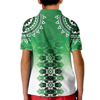 New Zealand Kid Polo Shirt Poutama Mix Green Taniko Inspired Art LT05 - Polynesian Pride